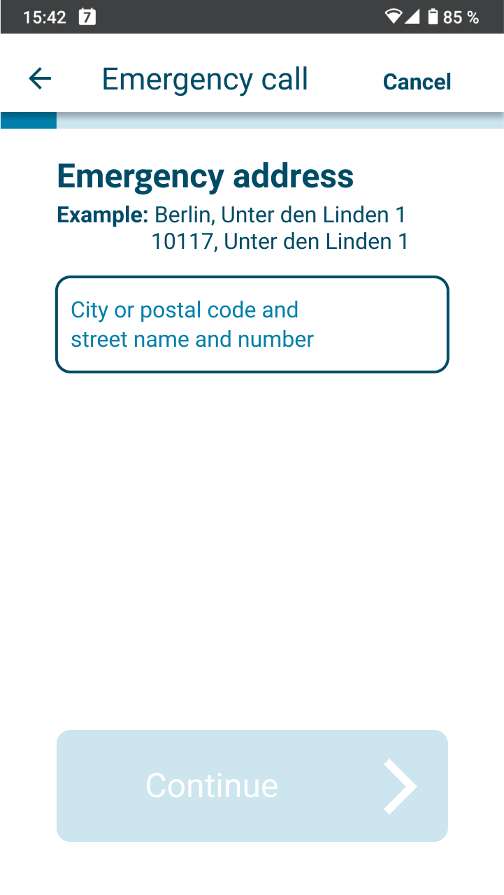 App screen for entering an emergency address manually
