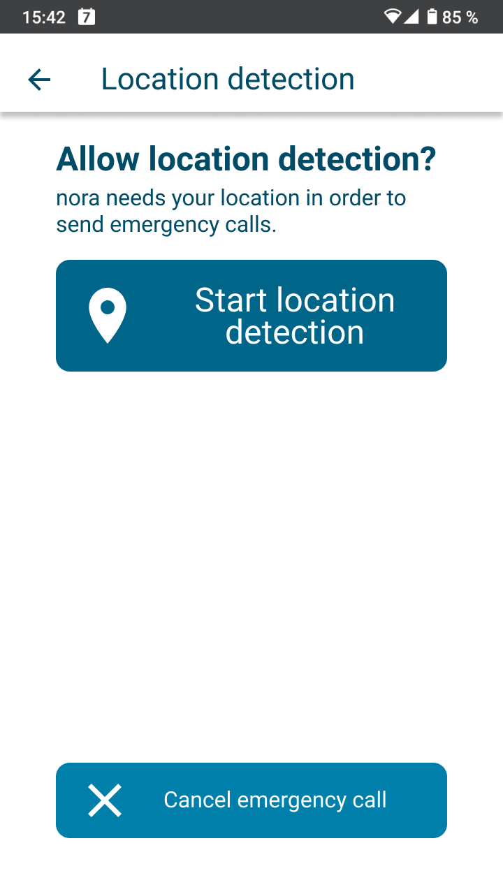 App screen for allowing location detection before making an emergency call