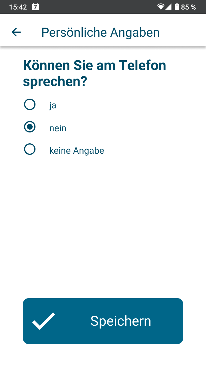 Auf diesem Bildschirm können Sie angeben, ob Sie am Telefon sprechen können.