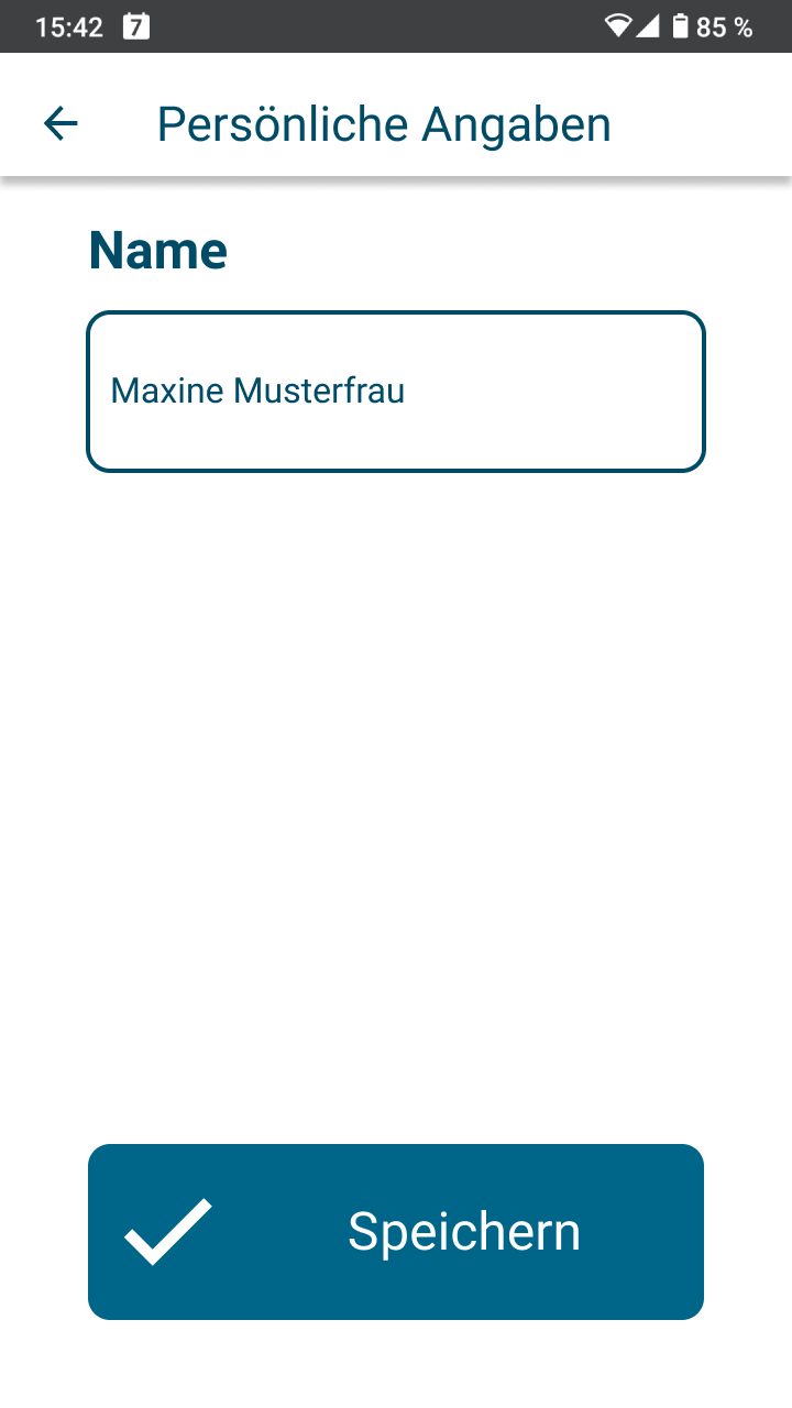 App-Screen zur Änderung des Namens in den Persönlichen Angaben