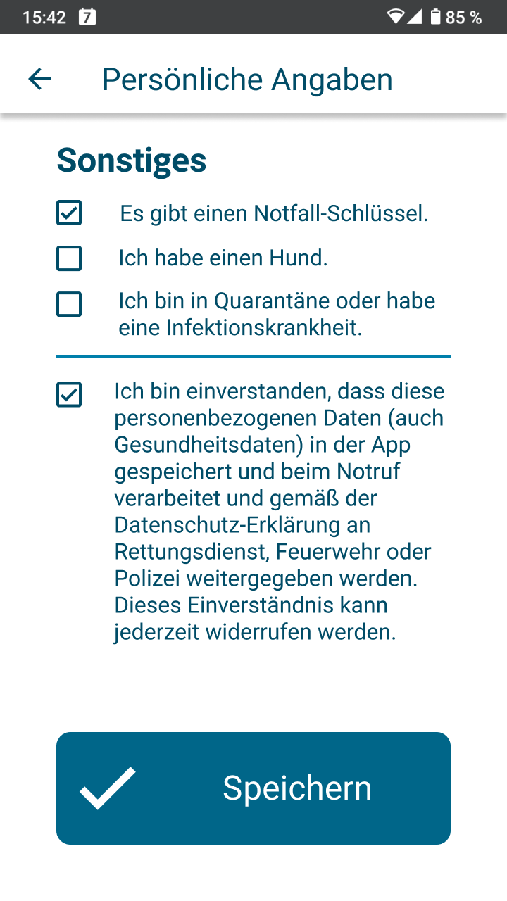 App-Screen für Sonstige Angaben in den Persönlichen Angaben