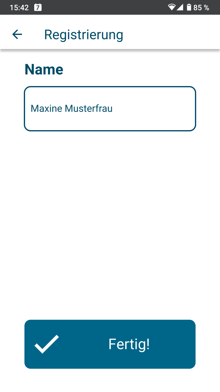 App-Screen zur Eingabe des Namens in der Registrierung