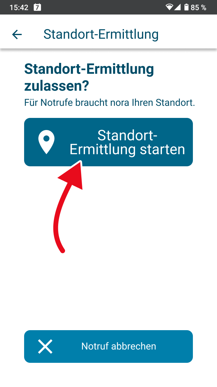 Auf diesem Bildschirm sehen Sie den Button: Standort-Ermittlung starten.