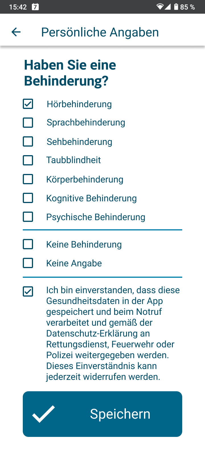 Auf diesem Bildschirm sehen Sie Behinderungen.