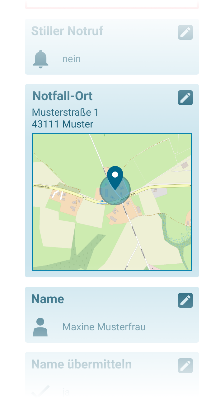 App-Screen mit der Standort-Anzeige in der Notruf-Zusammenfassung